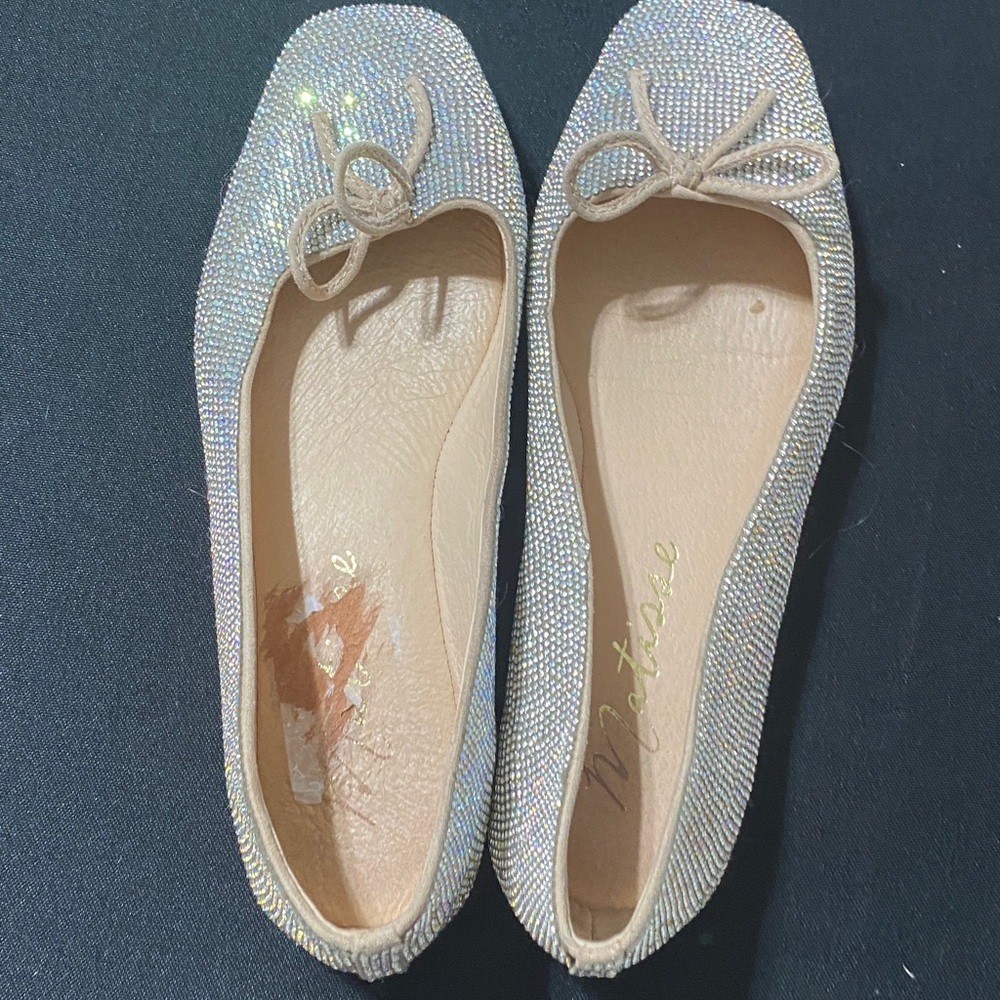 MATISSE WO SIZE 8 Iridescent silver beaded slip on loafer shoe bow accent clean - Picture 9 of 10